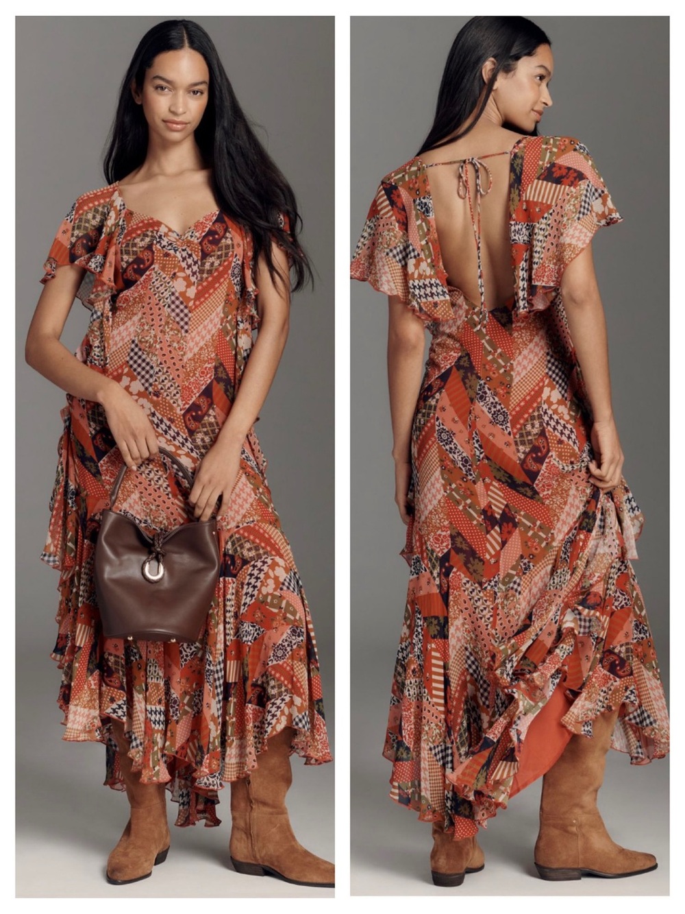 Anthropologie Boho Babe Love the Label Belinda Ruffle Maxi Dress NWT S Patchwork